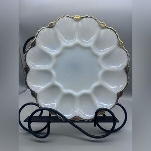 Anchor Hocking White Egg Tray with Gold Trim